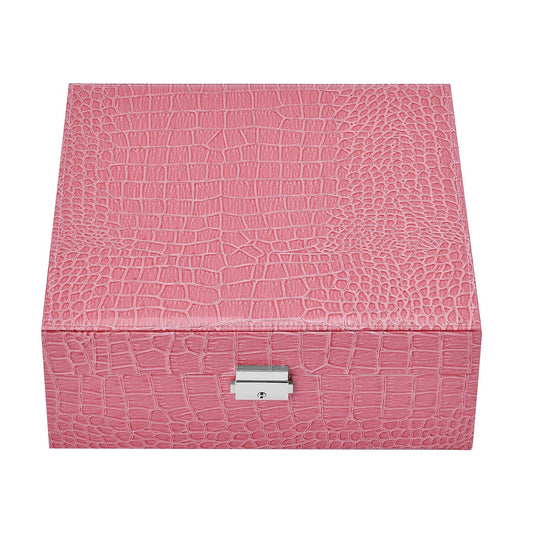 Pink Crocodile Skin Pattern 2 Layer Jewelry Box with Mirror & Lock
