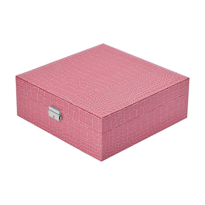 Pink Crocodile Skin Pattern 2 Layer Jewelry Box with Mirror & Lock