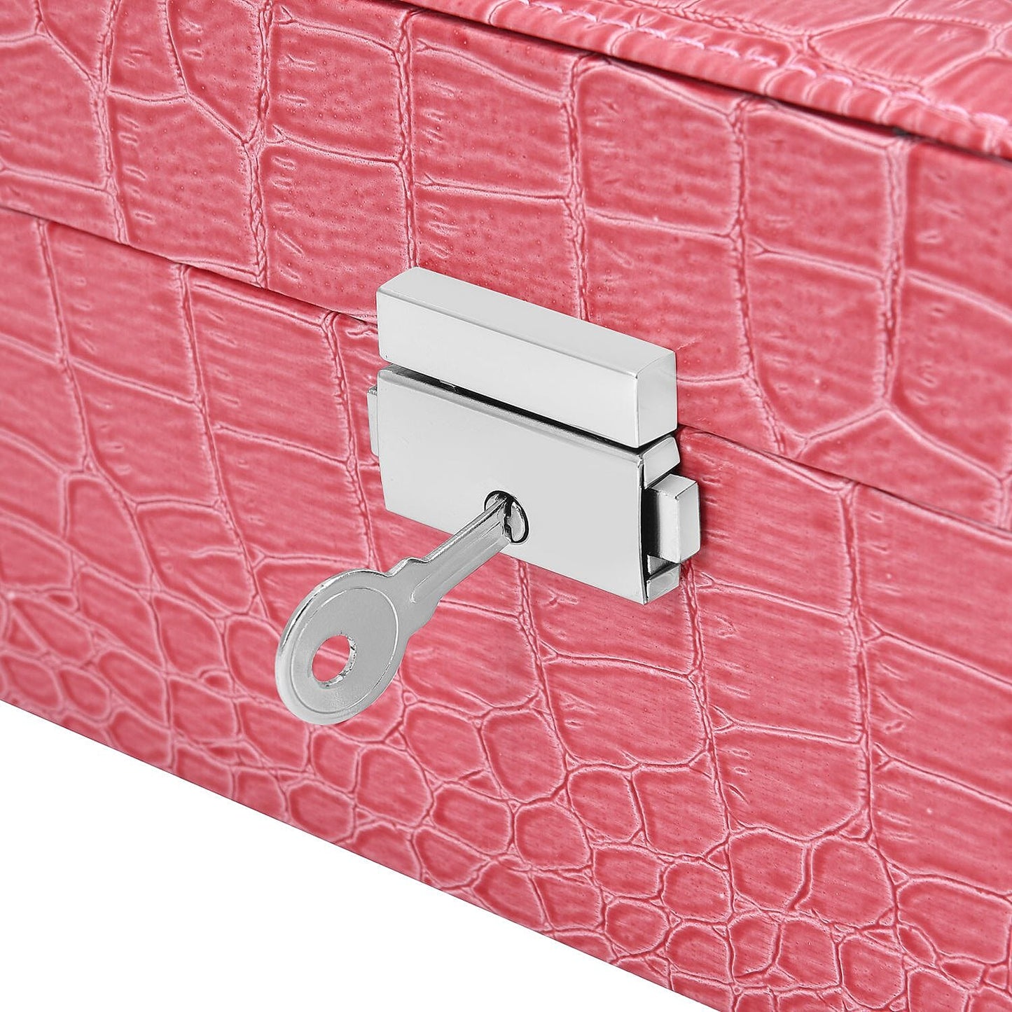 Pink Crocodile Skin Pattern 2 Layer Jewelry Box with Mirror & Lock