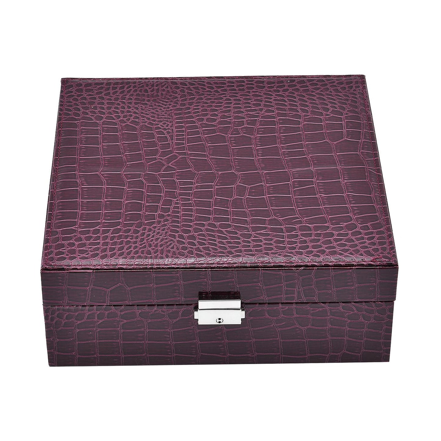 Pink Crocodile Skin Pattern 2 Layer Jewelry Box with Mirror & Lock