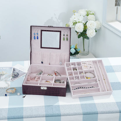 Pink Crocodile Skin Pattern 2 Layer Jewelry Box with Mirror & Lock