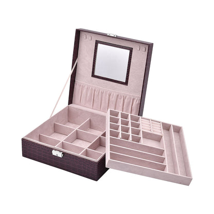 Pink Crocodile Skin Pattern 2 Layer Jewelry Box with Mirror & Lock
