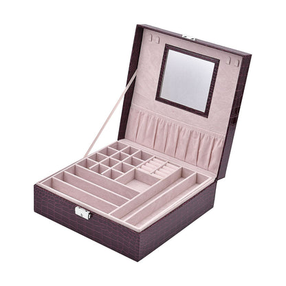 Pink Crocodile Skin Pattern 2 Layer Jewelry Box with Mirror & Lock