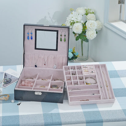 Pink Crocodile Skin Pattern 2 Layer Jewelry Box with Mirror & Lock