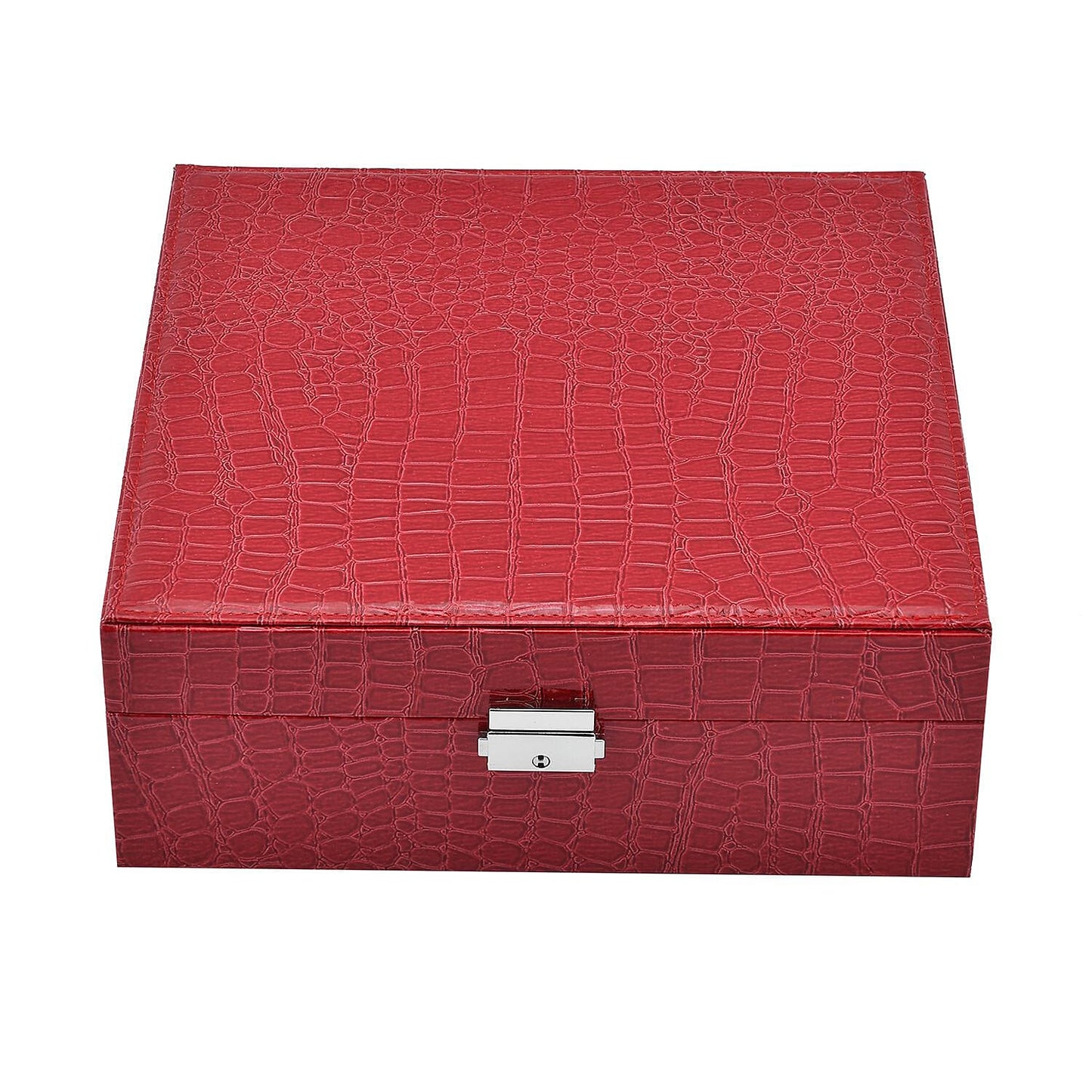 Pink Crocodile Skin Pattern 2 Layer Jewelry Box with Mirror & Lock