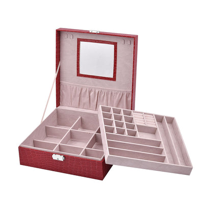 Pink Crocodile Skin Pattern 2 Layer Jewelry Box with Mirror & Lock