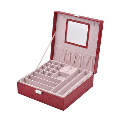 Pink Crocodile Skin Pattern 2 Layer Jewelry Box with Mirror & Lock