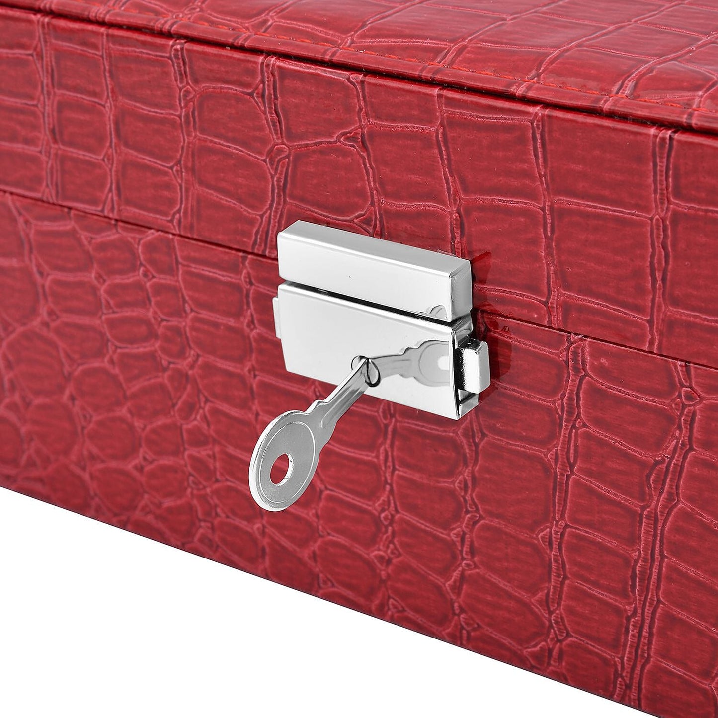 Pink Crocodile Skin Pattern 2 Layer Jewelry Box with Mirror & Lock