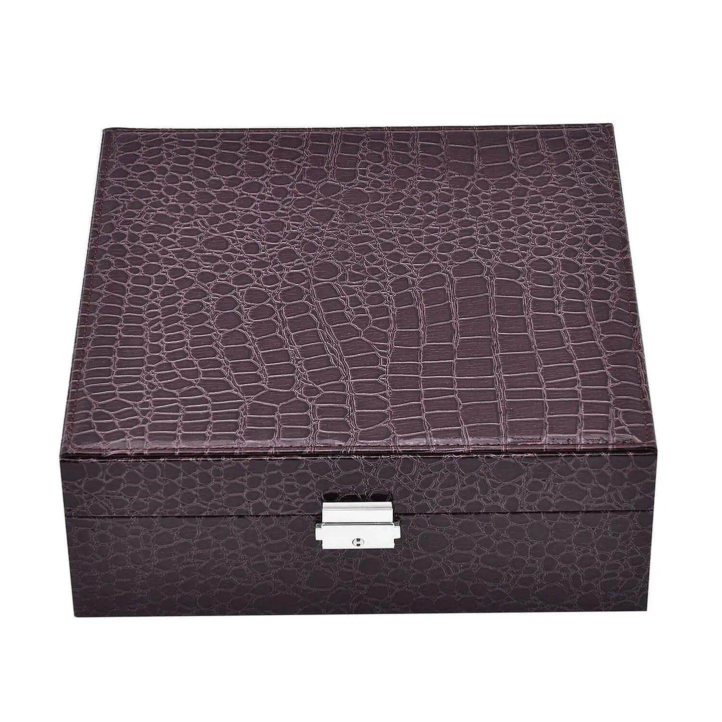 Pink Crocodile Skin Pattern 2 Layer Jewelry Box with Mirror & Lock