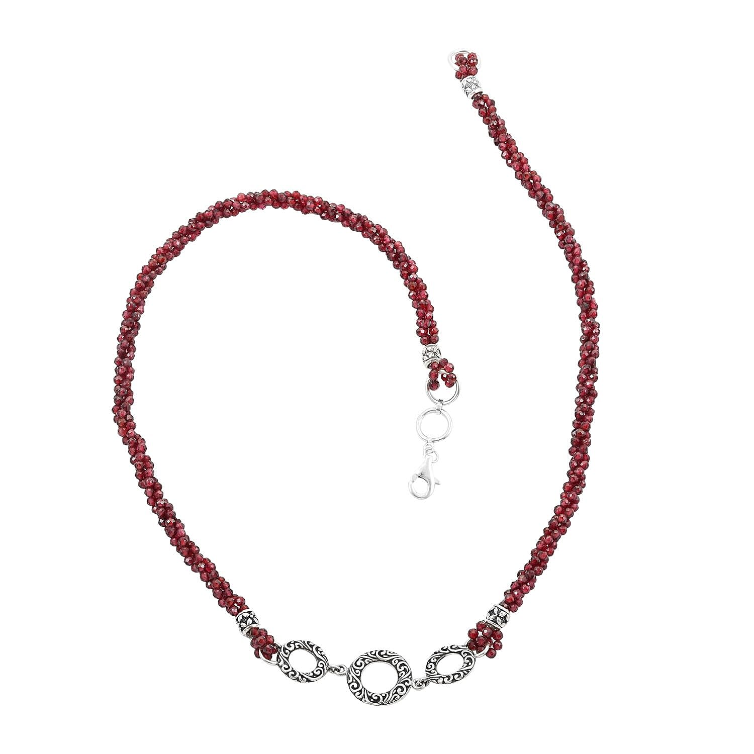 Bali Legacy Orissa Rhodolite Garnet Beaded 3 Row Necklace 22 Inches in Sterling Silver 120.00 ctw