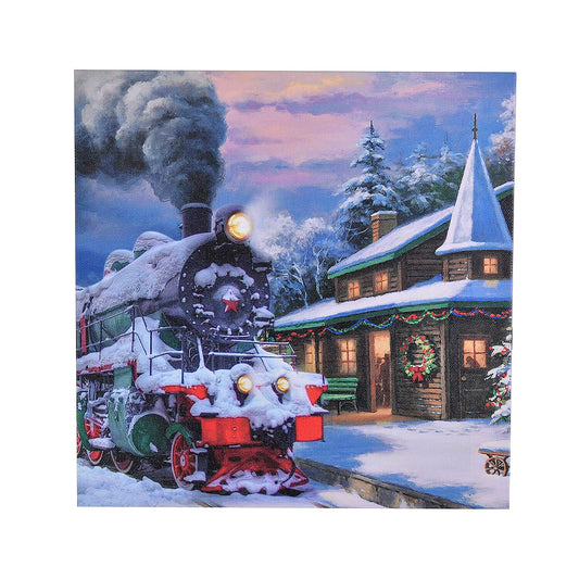 HOMESMART Multi Color Canvas 4-LED Train Christmas Painting (2xAA Battery Not Included)