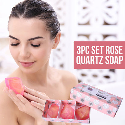 MARIGOLD & LOTUS 3pc Set Rose Quartz Soap Rock with Crystal Infused and Strawberry Fragrance