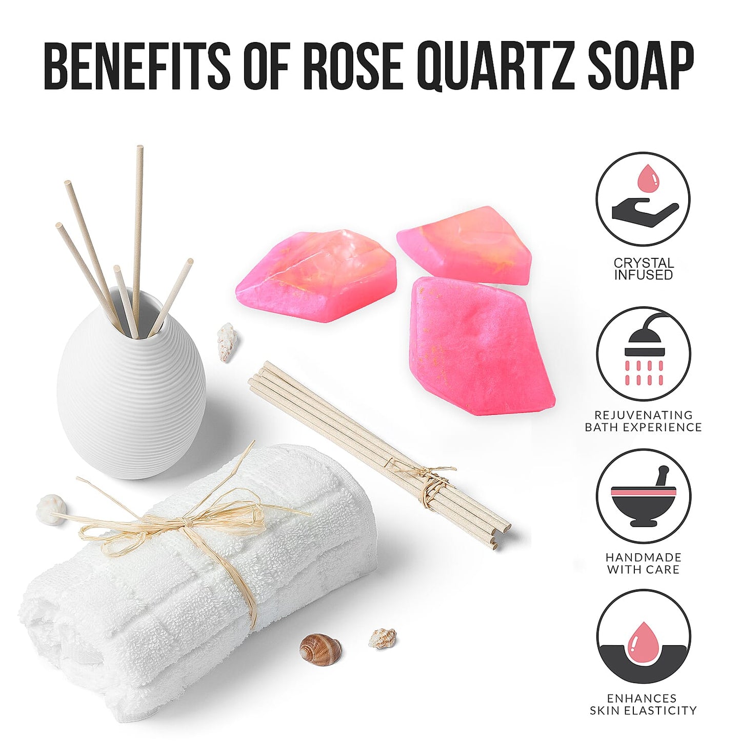 MARIGOLD & LOTUS 3pc Set Rose Quartz Soap Rock with Crystal Infused and Strawberry Fragrance