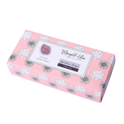 MARIGOLD & LOTUS 3pc Set Rose Quartz Soap Rock with Crystal Infused and Strawberry Fragrance