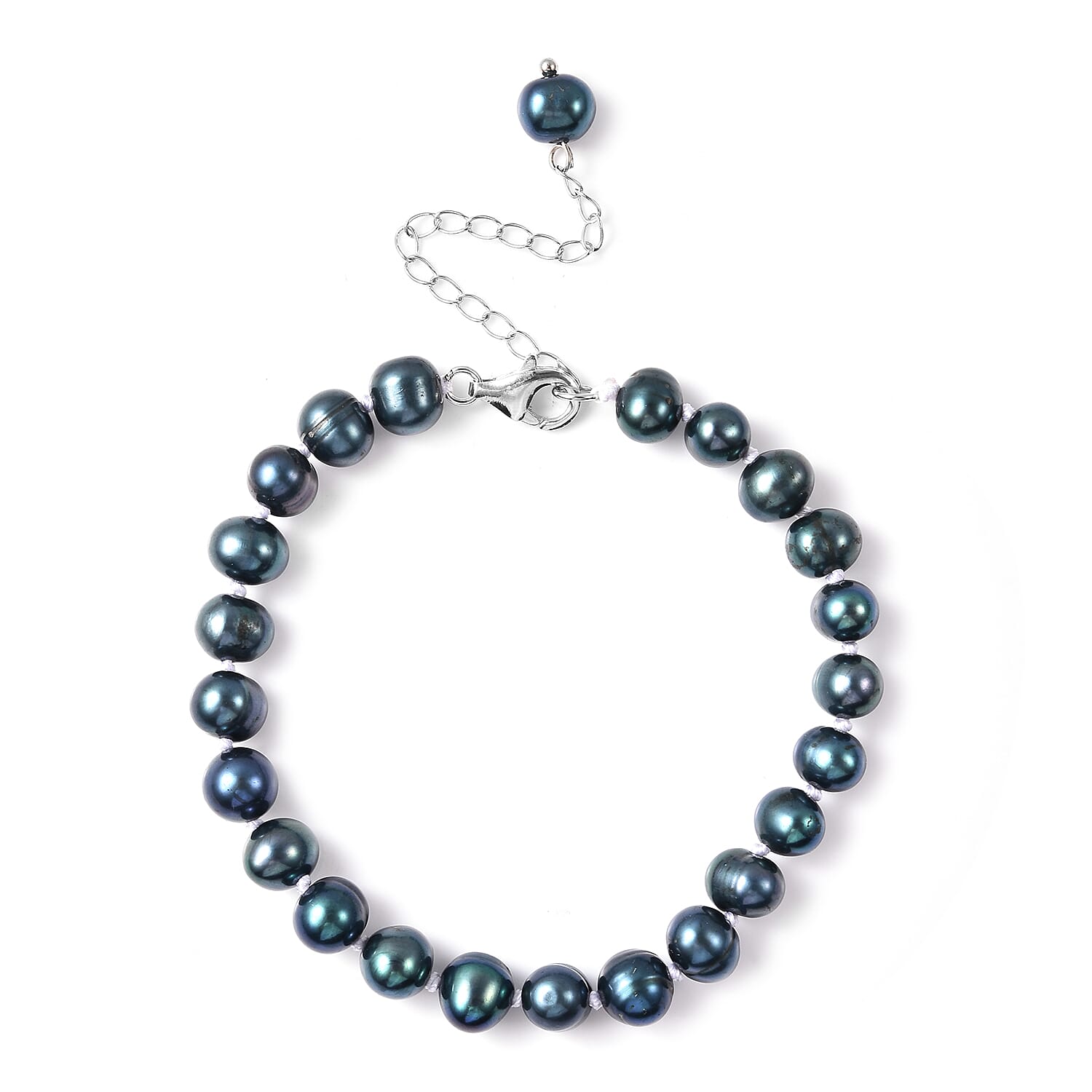 Freshwater White Cultured Pearl Beaded Bracelet in Sterling Silver (7.00-9.00In)