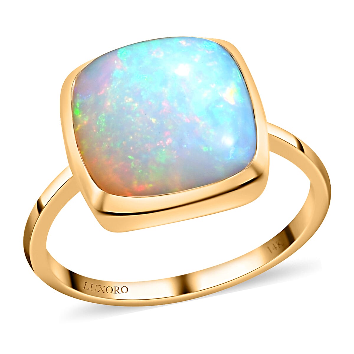 LUXORO 14K Yellow Gold AAA Ethiopian Welo Opal Solitaire Ring (Size 6.0) 3 Grams 4.65 ctw