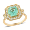 ILIANA 4.50 ctw AAA Boyaca Colombian Emerald and Diamond G-H SI Halo Ring in 18K Yellow Gold (Size 7.0) 2.90 Grams - Sticky add to cart bar