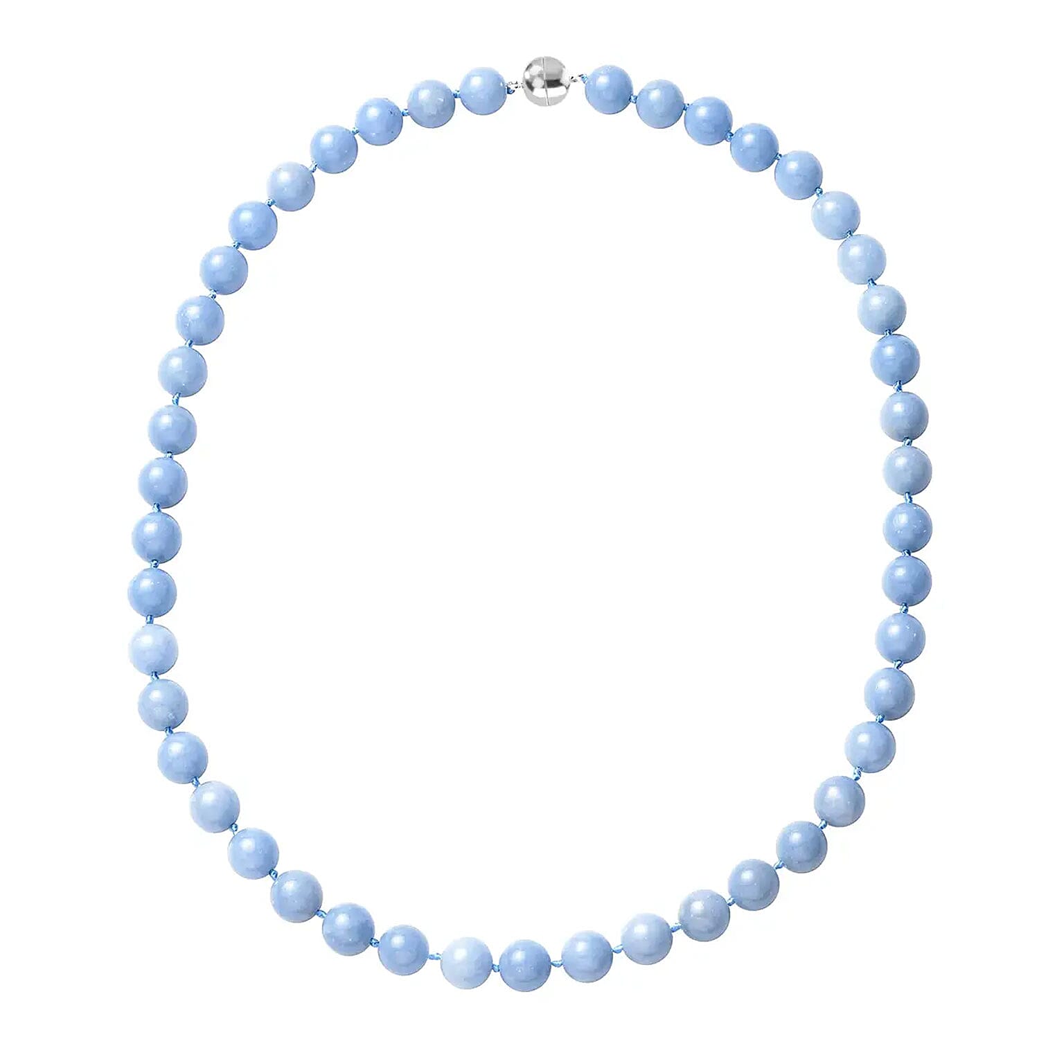 Angelite 9-11mm Beaded Knotted Necklace 20 Inches in Rhodium Over Sterling Silver 350.00 ctw