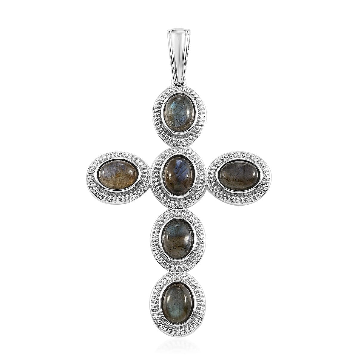 Malagasy Labradorite Cross Pendant in Stainless Steel 9.50 ctw