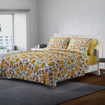 HOMESMART Yellow Floral Print 7pc Quilt and Sheet Set - Queen (100% Microfiber)