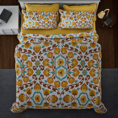 HOMESMART Yellow Floral Print 7pc Quilt and Sheet Set - Queen (100% Microfiber)