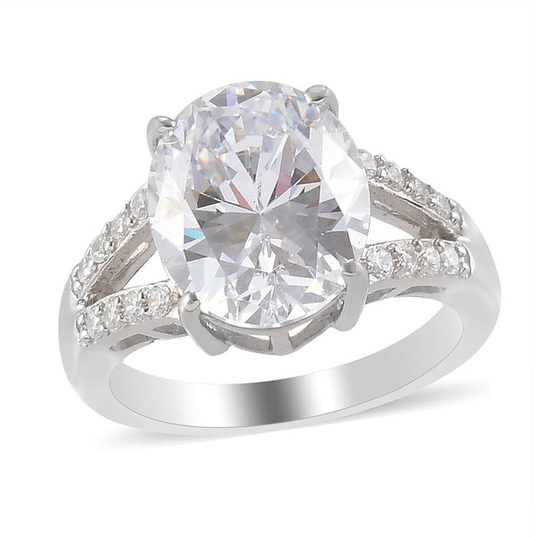LUSTRO STELLA Made with Finest CZ Ring in Platinum Over Sterling Silver (Size 10.0) 9.20 ctw - Product card gallery slide 1 (10144382550299)