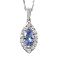 Tanzanite and Natural White Zircon Pendant Necklace 20 Inches in Platinum Over Sterling Silver 1.35 ctw