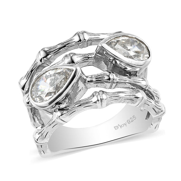 LUSTRO STELLA Made with Finest CZ Bypass Ring in Platinum Over Sterling Silver (Size 9.0) 2.70 ctw - Product card gallery slide 1 (10144386482459)