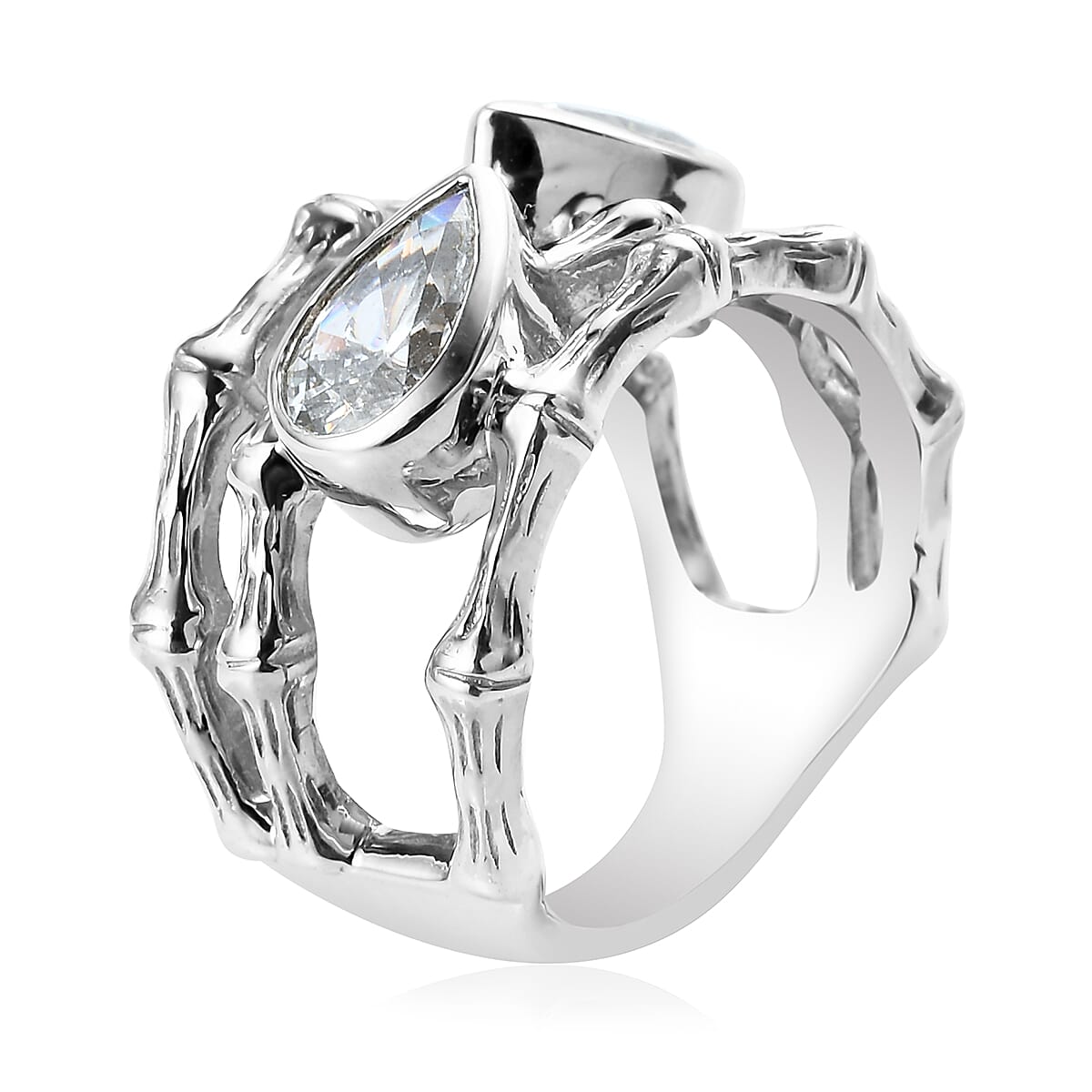 LUSTRO STELLA Made with Finest CZ Bypass Ring in Platinum Over Sterling Silver (Size 9.0) 2.70 ctw (4)