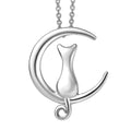 Cat on the Moon Pendant Necklace in Platinum Over Sterling Silver 18 Inches 5.30 Grams