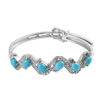 7.70 ctw Natural Arizona Sleeping Beauty Turquoise Bangle Bracelet in Platinum Over Sterling Silver (7.25 In) 27.10 Grams