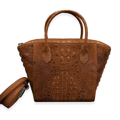 Grand Pelle Genuine Crocodile Leather Light Brown Tote Bag with Woven Strap