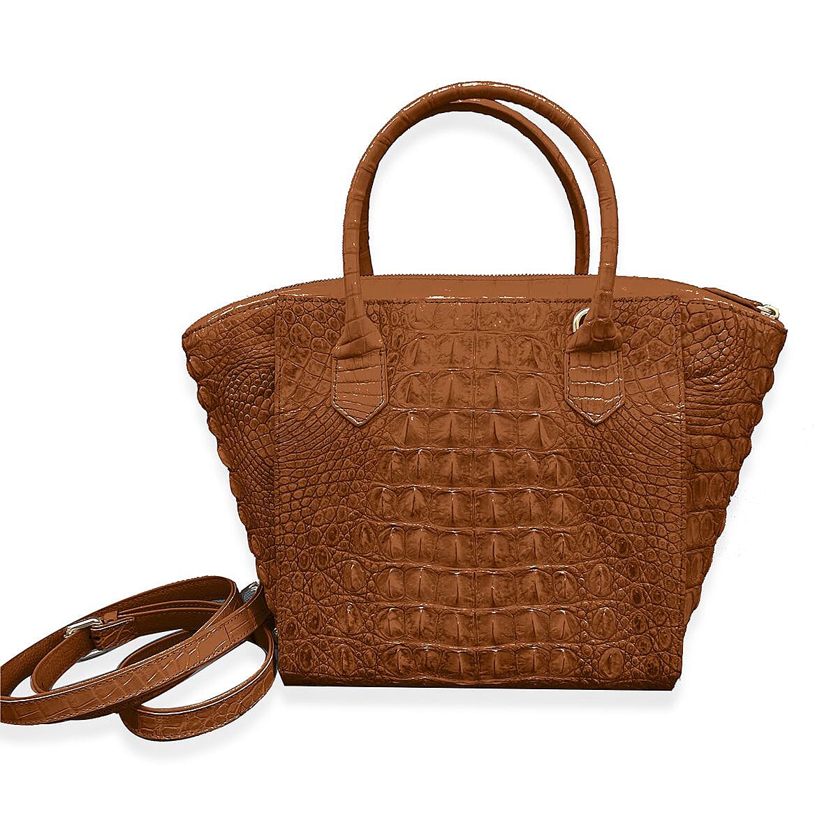 Grand Pelle Genuine Crocodile Leather Light Brown Tote Bag with Woven Strap