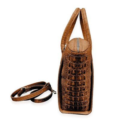 Grand Pelle Genuine Crocodile Leather Light Brown Tote Bag with Woven Strap
