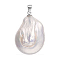 White Keshi Pearl Solitaire Pendant in Rhodium Over Sterling Silver