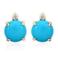 Luxoro 10K Yellow Gold AMERICAN Natural Sleeping Beauty Turquoise and G-H I2 Diamond Stud Earrings 3.30 ctw
