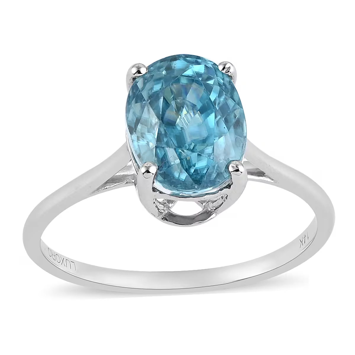 Luxoro 14K White Gold AAAA Cambodian Blue Zircon Solitaire Ring (Size 7.0) 3.50 ctw