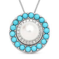 White Edison Pearl and Multi Gemstone Multi Way Wearable Pendant Necklace 18 Inches in Rhodium Over Sterling Silver 2.40 ctw