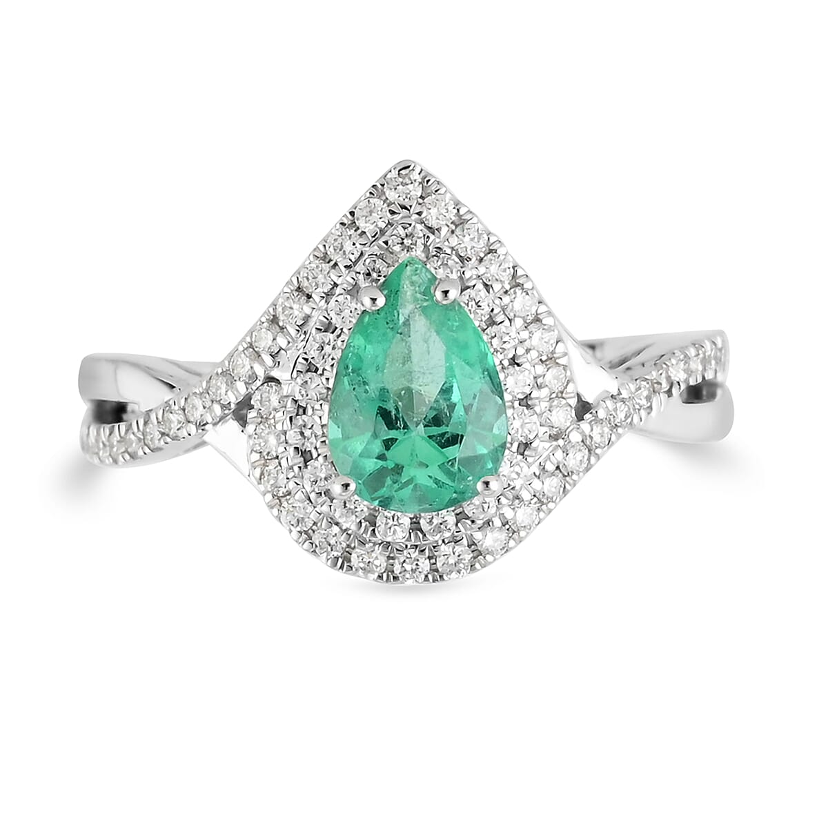 RHAPSODY 950 Platinum Certified & Appraised AAAA Boyaca Colombian Emerald and Diamond E-F VS Ring (Size 6.0) 6.80 Grams 1.20 ctw