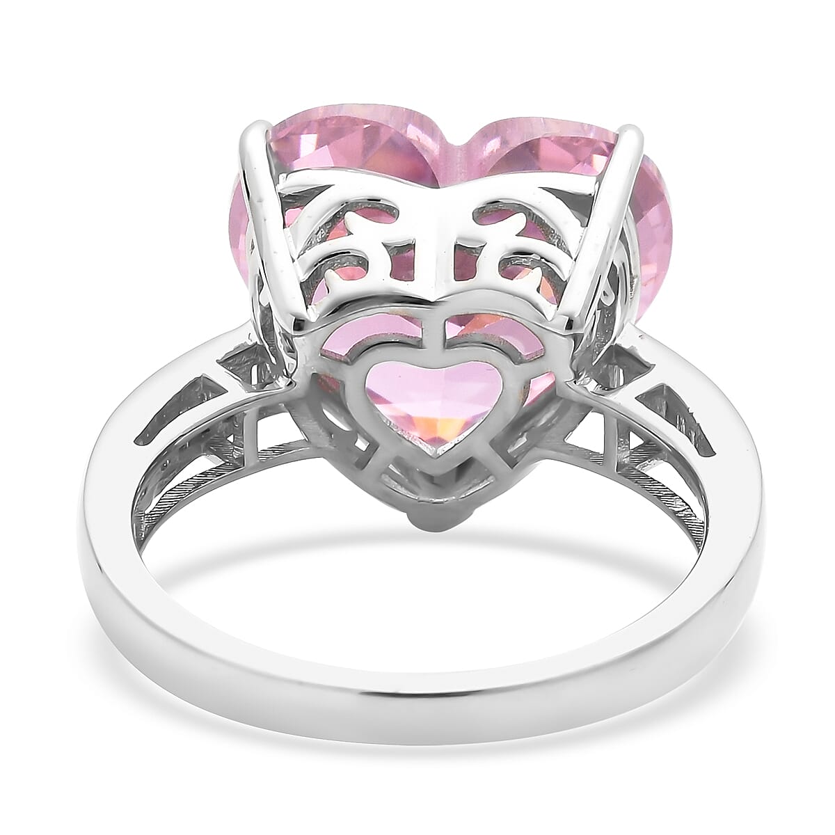 LUSTRO STELLA Finest Pink and White CZ (Hrt Free Size) Heart Ring in Sterling Silver 16.50 ctw (5)