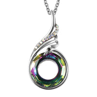 Glass and Multi Color Austrian Crystal Peacock Pendant Necklace in Stainless Steel 20 Inches