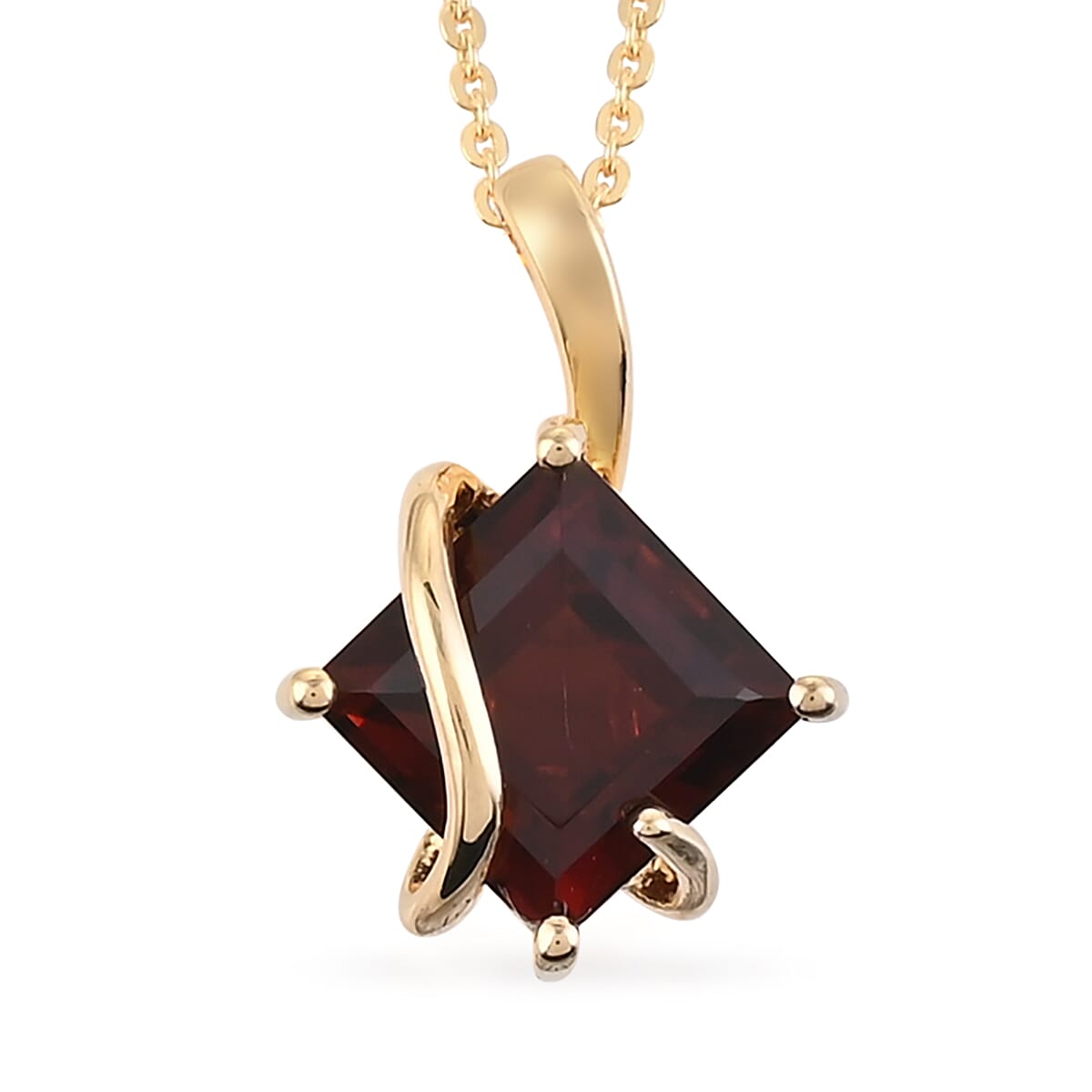 Brazilian Red Citrine Pendant Necklace 20 Inches in Vermeil Yellow Gold Over Sterling Silver 2.50 ctw