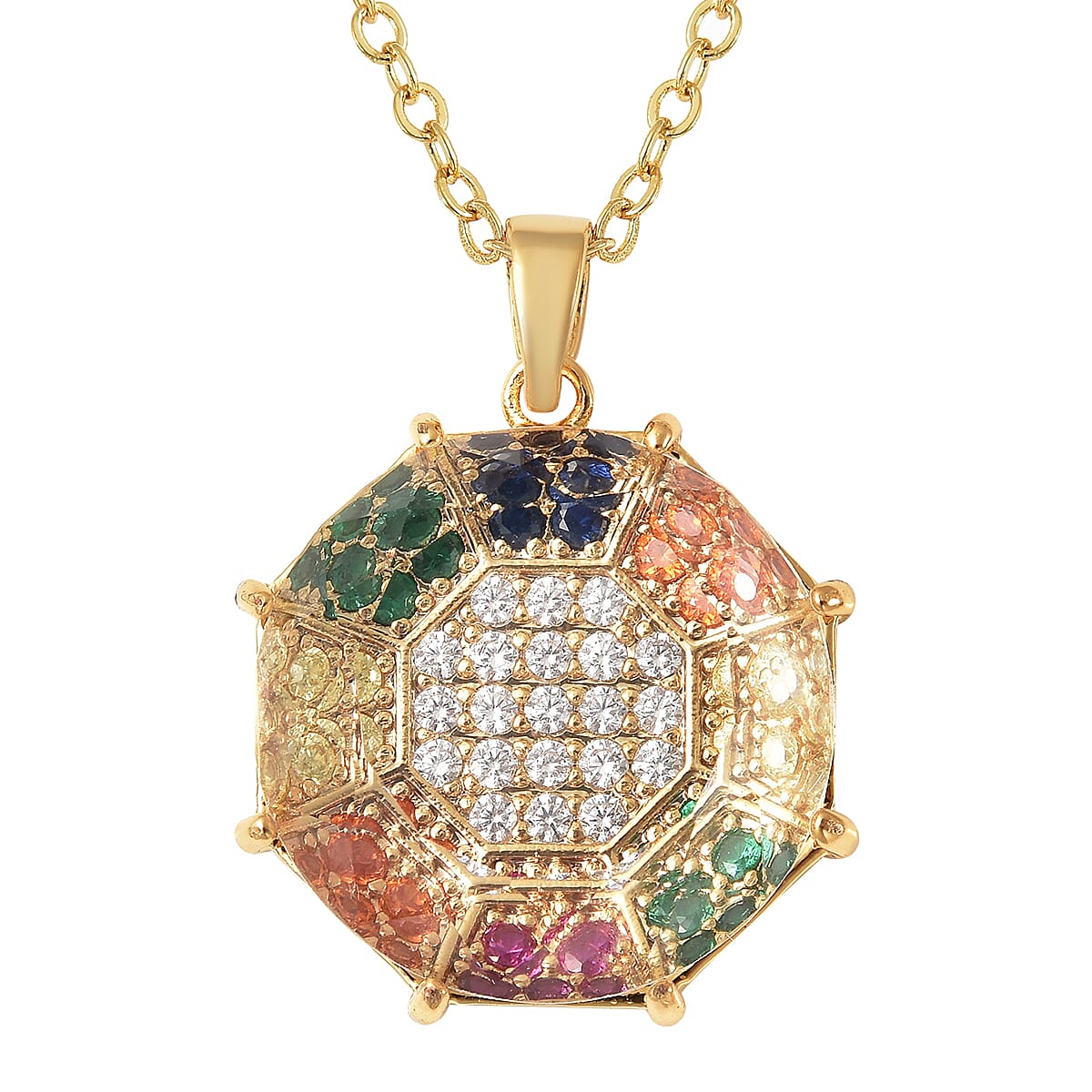 Simulated White Topaz, Simulated Multi Color Diamond Geometrical Pendant Necklace (20 Inches) in Goldtone 0.20 ctw