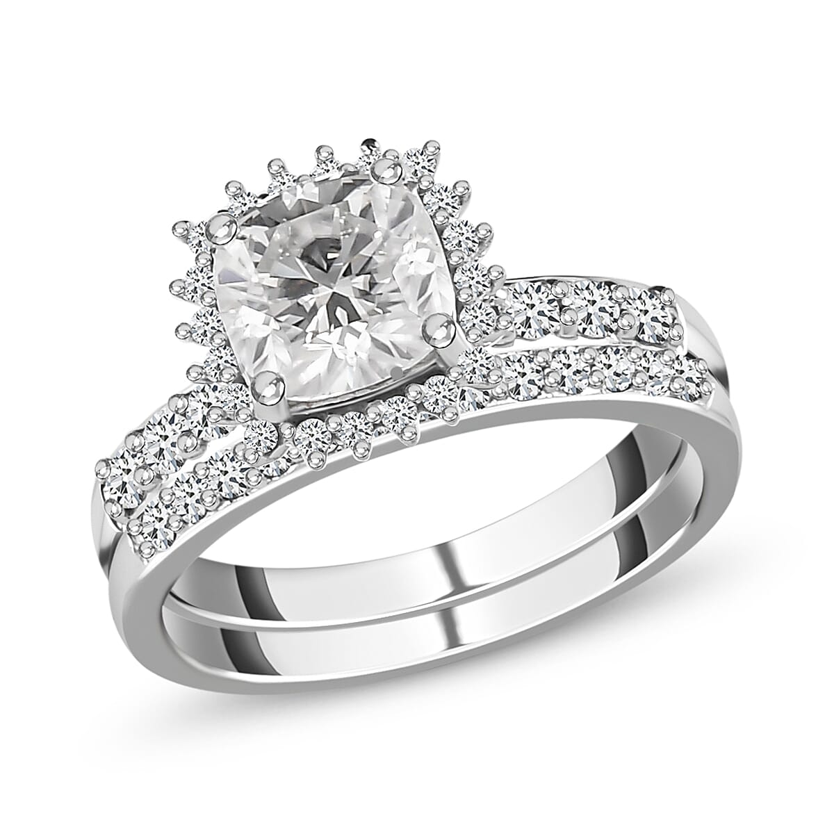 Luxoro 10K White Gold Moissanite Set of 2 Ring (Size 7.0) 4.75 Grams 2.00 ctw