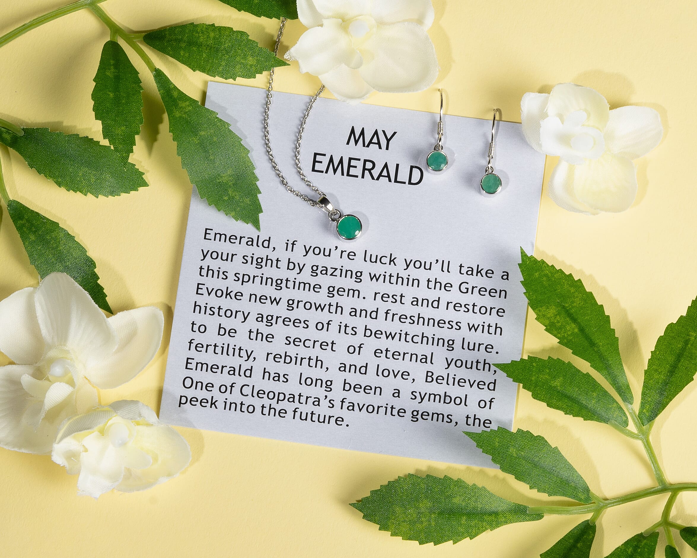 May Birthstone Jewelry Gift Set with Socoto Emerald Fish Hook Earrings and Solitaire Pendant Necklace 20 Inches in Platinum Over Sterling Silver and Stainless Steel 1.70 ctw