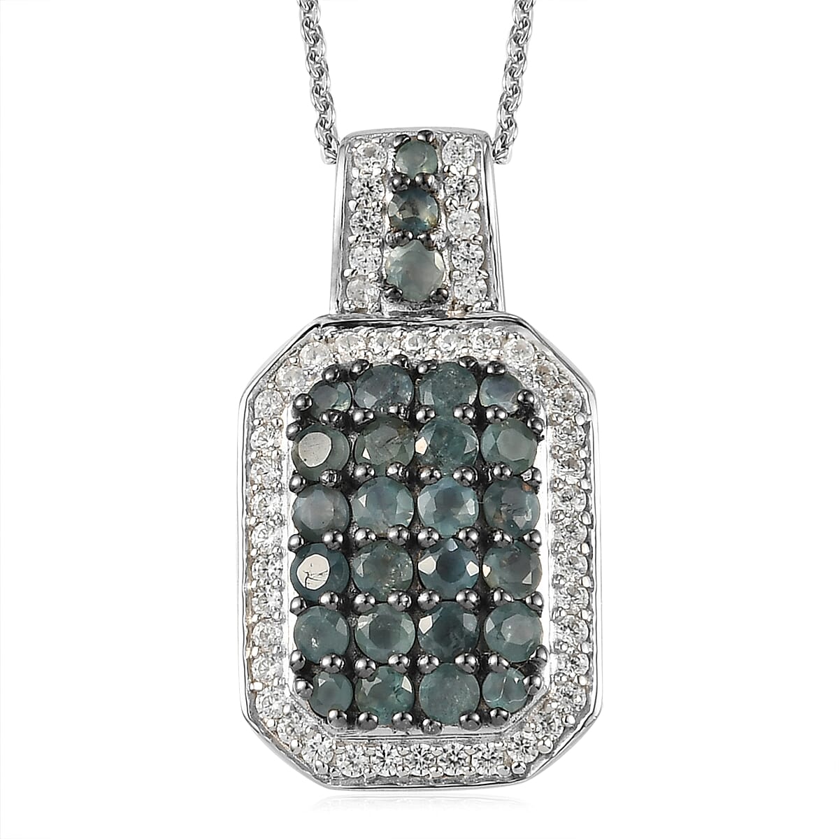 Narsipatnam Alexandrite and Natural White Zircon Cluster Pendant Necklace 20 Inches in Platinum Over Sterling Silver 2.00 ctw