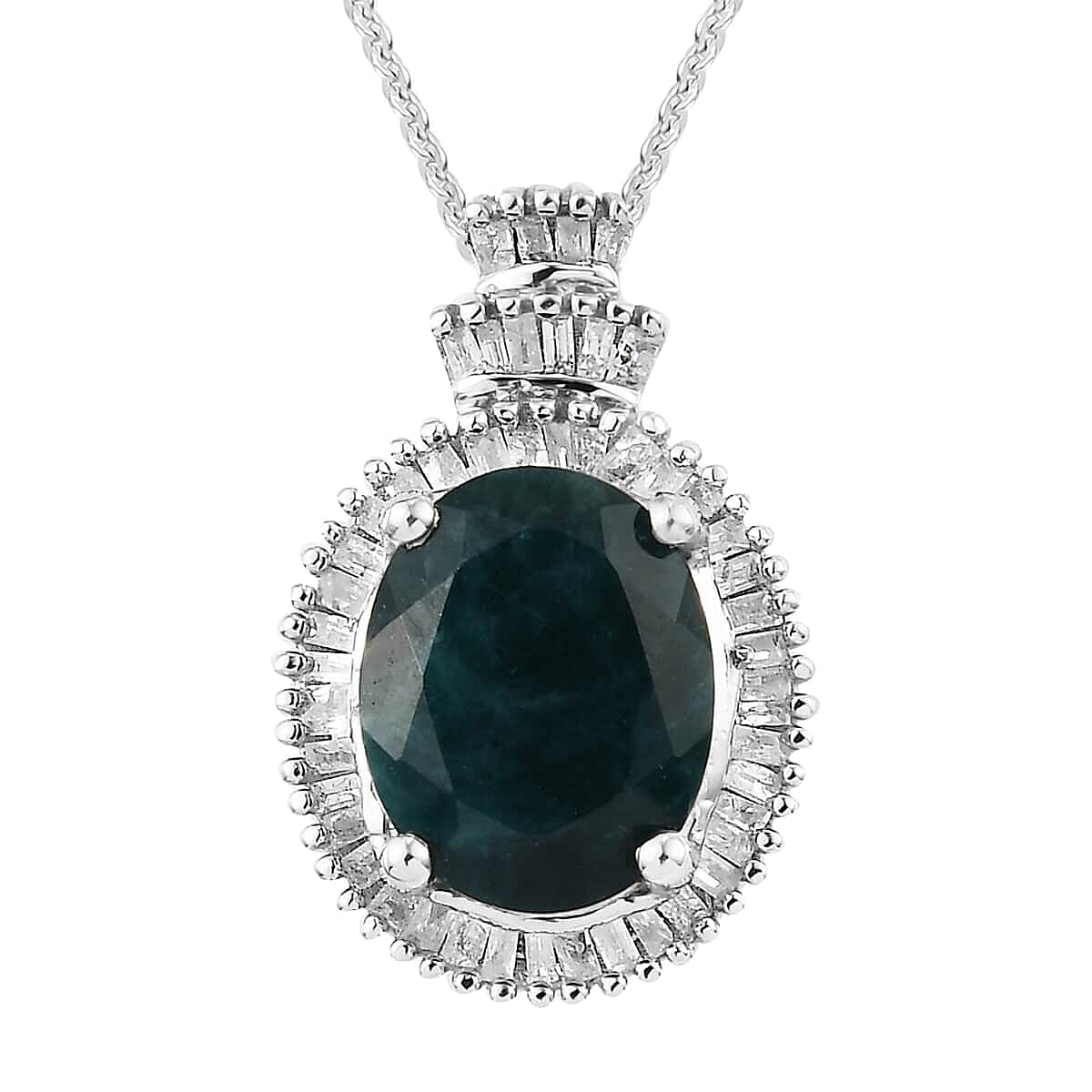 Teal Grandidierite (Ovl 10x8 mm), Diamond (0.30 cts) Ballerina Pendant Necklace (20 Inches) in Platinum Over Sterling Silver 3.25 ctw