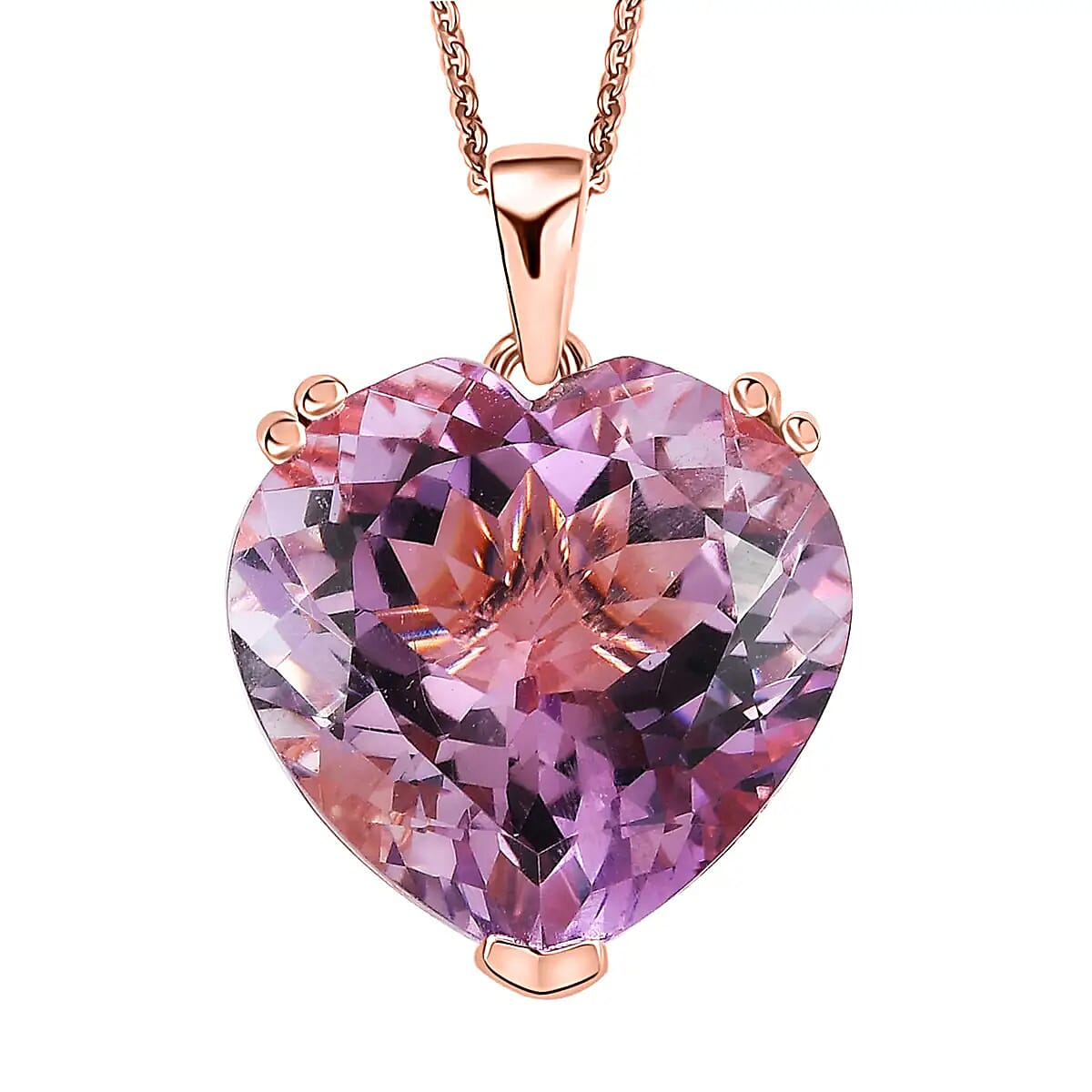Rose De France Amethyst Heart Solitaire Pendant Necklace 20 Inches in Vermeil Rose Gold Over Sterling Silver 17.15 ctw-129.99