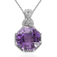 Asscher Cut Rose De France Amethyst and Natural White Zircon Pendant Necklace 20 Inches in Platinum Over Sterling Silver 6.65 ctw