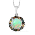 Ethiopian Welo Opal and Multi Diamond Halo Pendant Necklace 18 Inches in Platinum Over Sterling Silver 1.65 ctw - Sticky add to cart bar